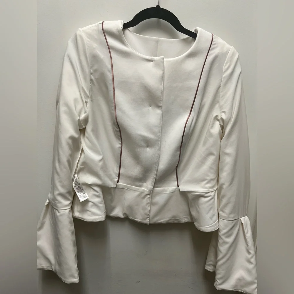 White House Black Market White Peplum Blazer long bell sleeve size 10 - Picture 9 of 9